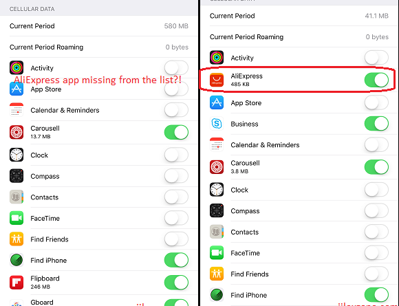 iOS 11 Cellular Data jilaxzone.com app missing and appear on Cellular Data