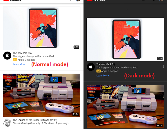 YouTube Dark Mode jilaxzone.com white normal mode vs dark mode