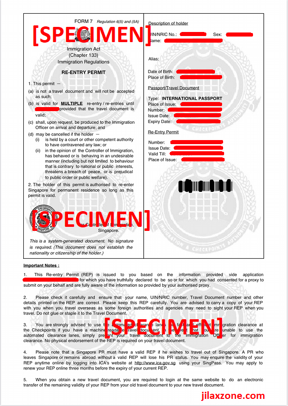 Singapore Re-Entry Permit jilaxzone.com