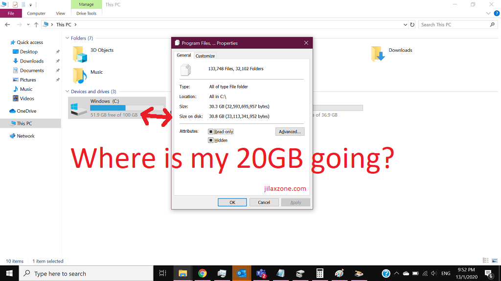 hdd capacity lost 20GB jilaxzone.com